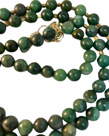 Vintage sterling malachite necklace half moon With Jade beads