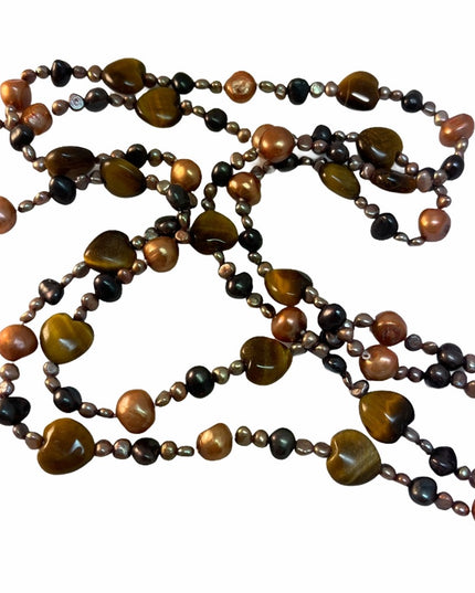 Artesian fresh pearl tiger eye heart necklace