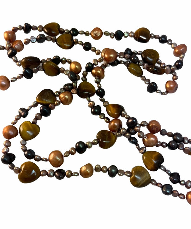 Artesian fresh pearl tiger eye heart necklace