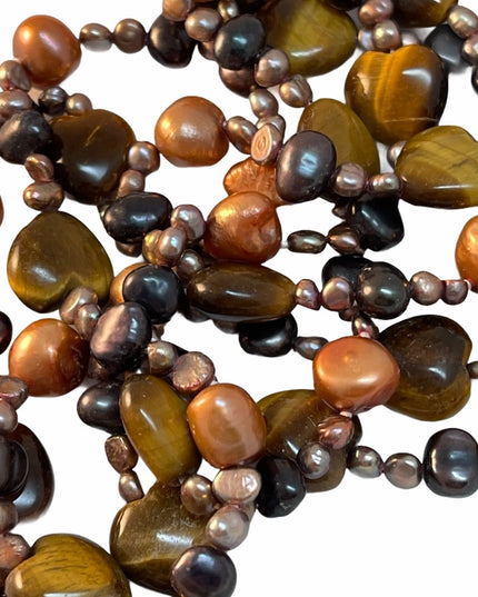 Artesian fresh pearl tiger eye heart necklace