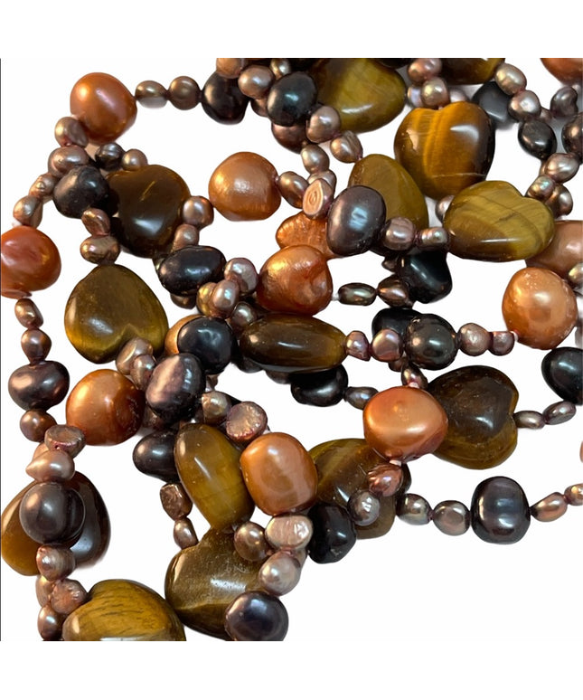 Artesian fresh pearl tiger eye heart necklace