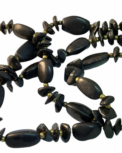 Vintage black onyx brass bead necklace