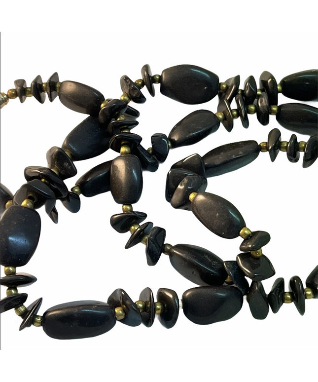 Vintage black onyx brass bead necklace