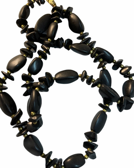 Vintage black onyx brass bead necklace