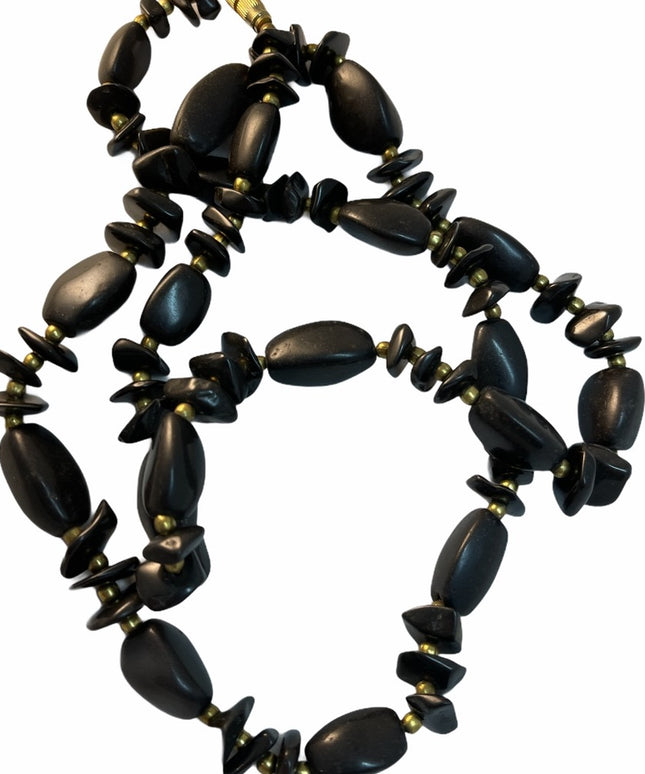 Vintage black onyx brass bead necklace