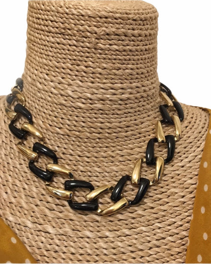 Chunky Black enamel & gold tone choker necklace