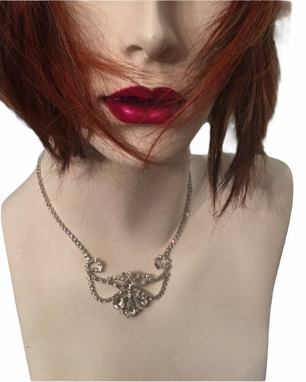 Vintage sterling silver 925 Jay Flex Crystal fabcy art deco  princess necklace