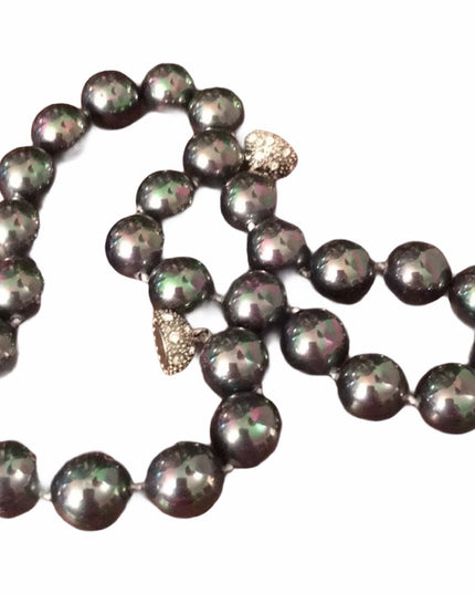 Chunky silver metalic heavy glass pearls Tahisian color