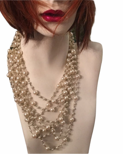 22” Multi strand faux pearl silver tone necklace