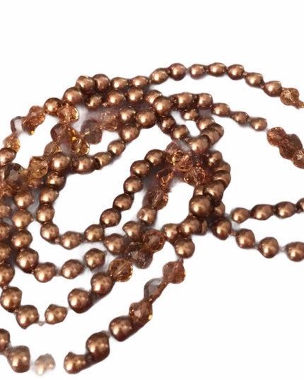 Glass pearl copper color with amber crystal necklace VG Long double up