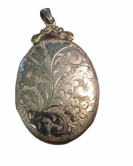 Antique Victorian English Etched Victorian Locket Sterling silver 925 LARGE