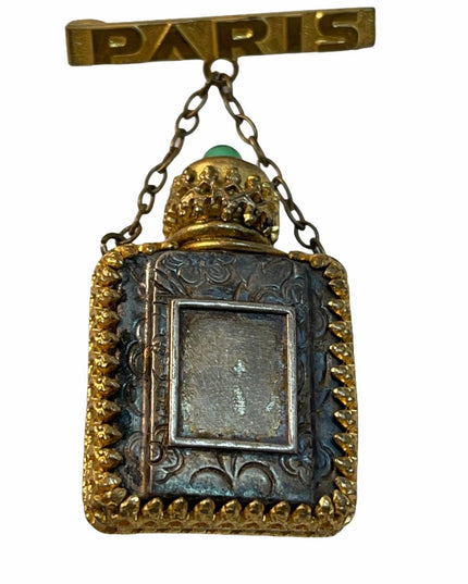 Antique gold pinchbeck filagree Paris France Glass perfume bottle  brooch