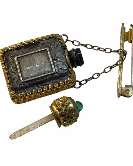 Antique gold pinchbeck filagree Paris France Glass perfume bottle  brooch