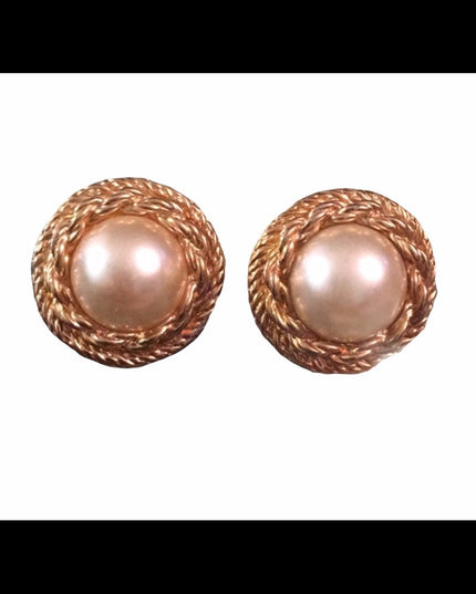 1980s gold tone rope faux pearl chunky earrings