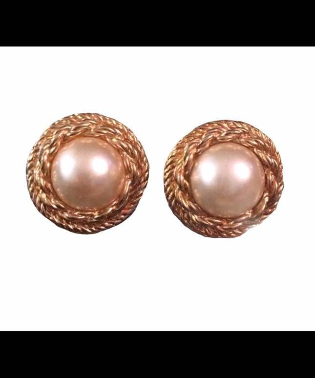 1980s gold tone rope faux pearl chunky earrings