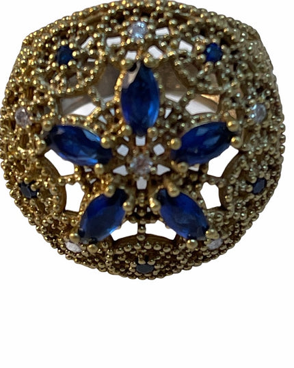VTG Sterling Crystal gold filagree cocktail ring