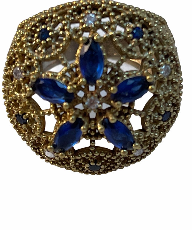 VTG Sterling Crystal gold filagree cocktail ring