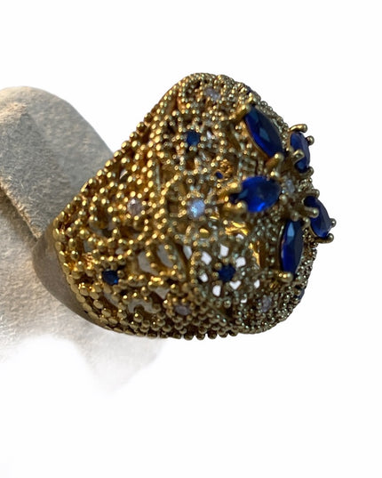 VTG Sterling Crystal gold filagree cocktail ring