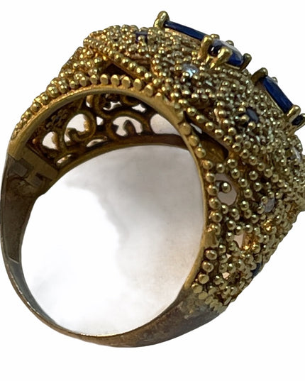 VTG Sterling Crystal gold filagree cocktail ring