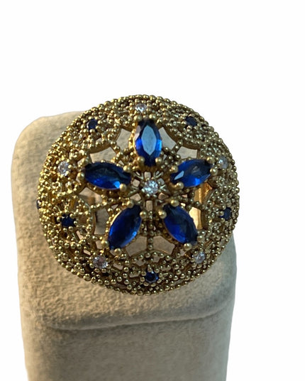 VTG Sterling Crystal gold filagree cocktail ring