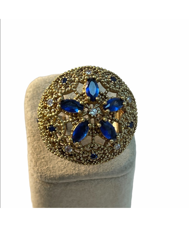 VTG Sterling Crystal gold filagree cocktail ring
