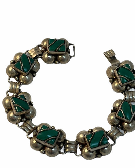 Vintage Sterling green agate mexico bracelet