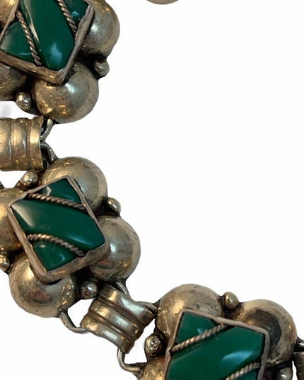 Vintage Sterling green agate mexico bracelet
