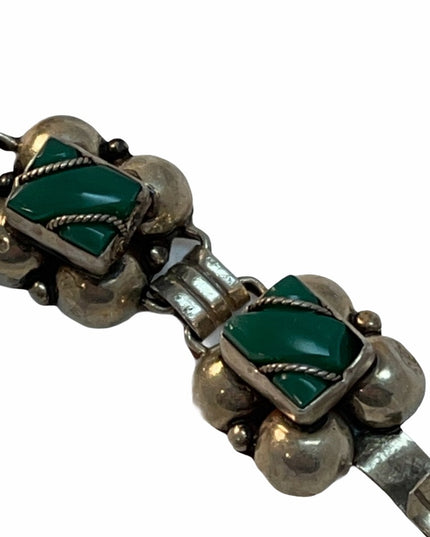 Vintage Sterling green agate mexico bracelet