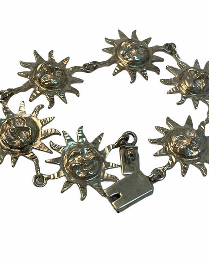 VTG sterling  925 Mexico Heavy Sun Zodiac chunky bracelet