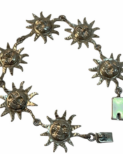 VTG sterling  925 Mexico Heavy Sun Zodiac chunky bracelet
