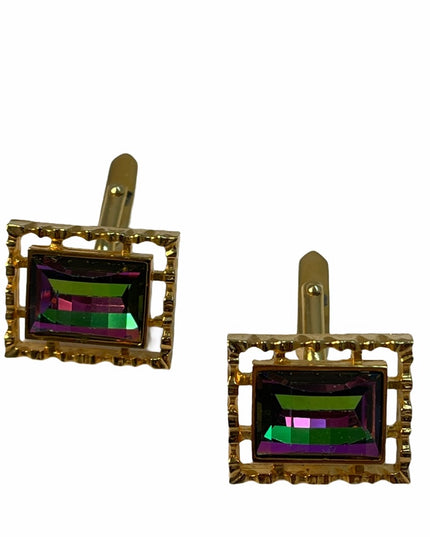 VTG c1960s Chunky gold crystal cufflinks watermellon glass