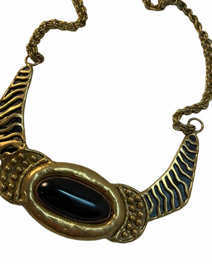 Vintage Mexixo Mexican Modernist Brass black onyx necklace