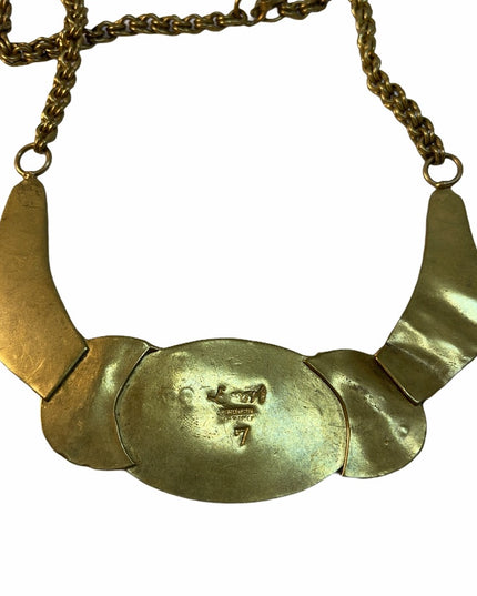 Vintage Mexixo Mexican Modernist Brass black onyx necklace