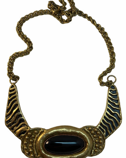 Vintage Mexixo Mexican Modernist Brass black onyx necklace