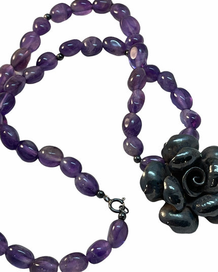 Sterling Silver amethyst bead flower necklace