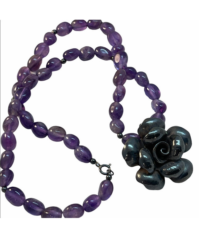 Sterling Silver amethyst bead flower necklace