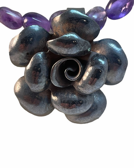 Sterling Silver amethyst bead flower necklace