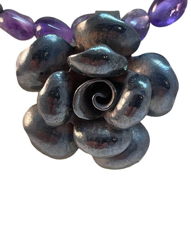 Sterling Silver amethyst bead flower necklace