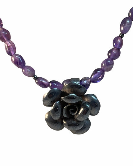 Sterling Silver amethyst bead flower necklace