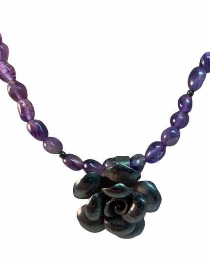 Sterling Silver amethyst bead flower necklace