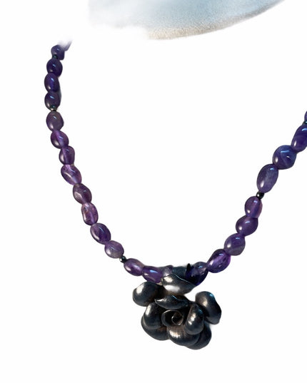 Sterling Silver amethyst bead flower necklace