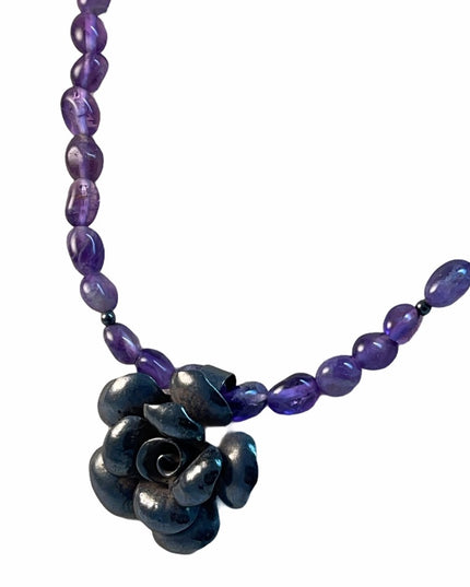 Sterling Silver amethyst bead flower necklace