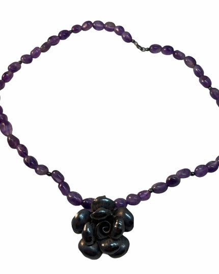 Sterling Silver amethyst bead flower necklace