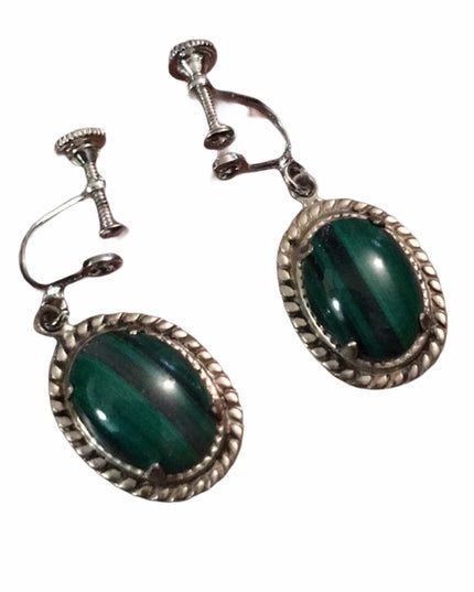 VTG Sterling silver Malachite Screw back earrings