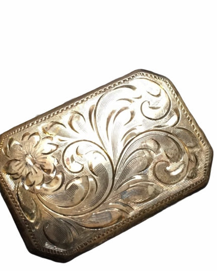 Antique flower Etched sterling silver brooch