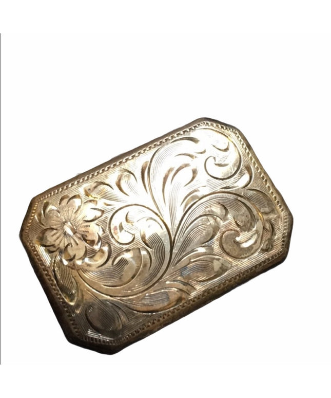 Antique flower Etched sterling silver brooch