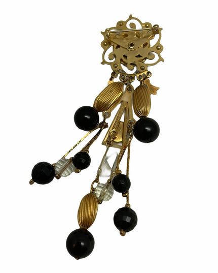 Vintage Limoges chatelaine style fancy painted cameo dangle brooch