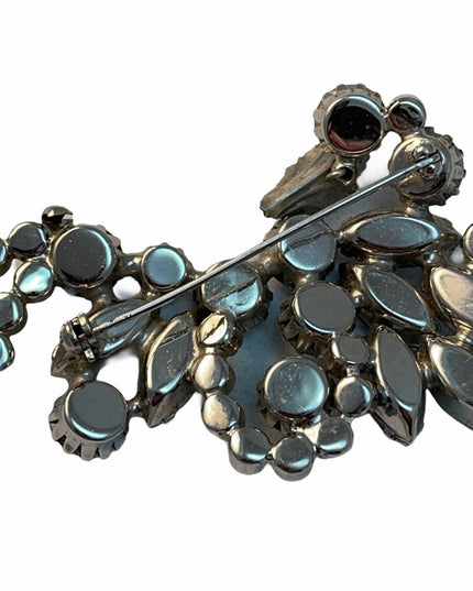 Vintage C1950s AB Sherman unmarked blue crystal brooch silver tone Large