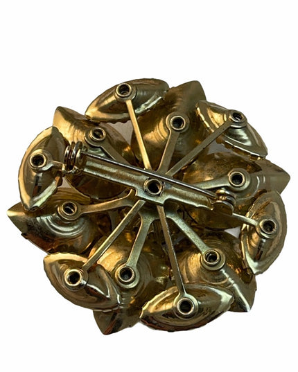 Beautiful Vintage gold finish pastel yellow flower crystal brooch