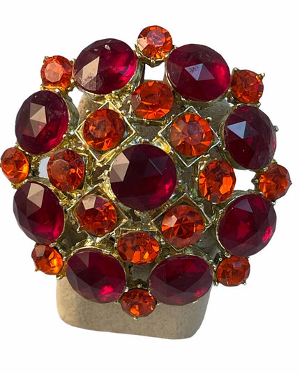 Vintage 1960s Crystal brooch pendant orange red